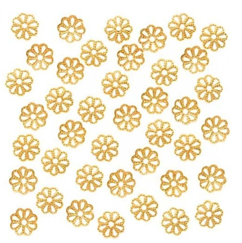4349 400pcs Pretty Filigree Flower 10mm Bead Caps 18K Yellow Gold Plated